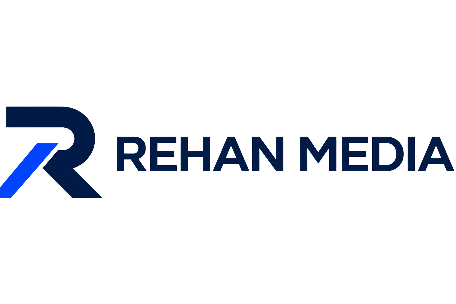 REHAN MEDIA — AI and digital marketing agency logo, navy R monogram
